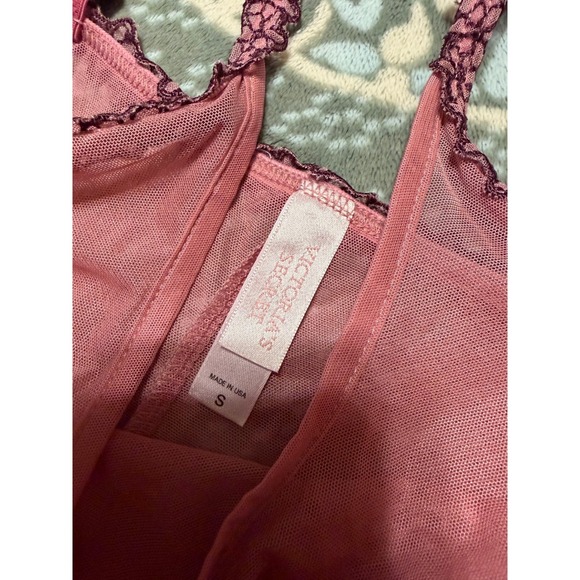 Victorias Secret Pink Sheer Mesh Embroidered Slip Dress Nightgown Small Vintage - Picture 3 of 3